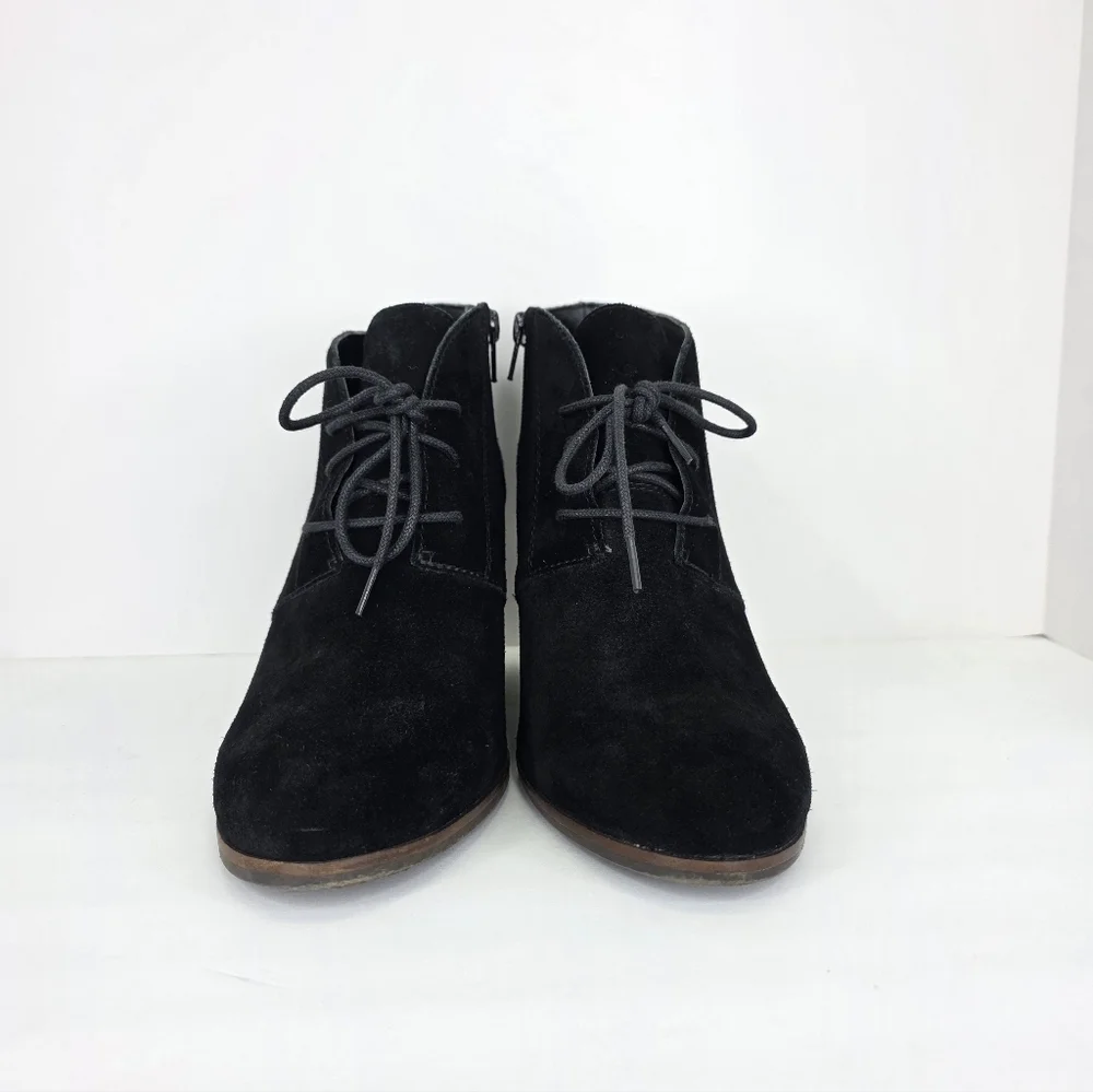 Lucky Brand Ankle Booties Shylow Women’s Black Wedge Suede Lace Up Zip Size 10M‎